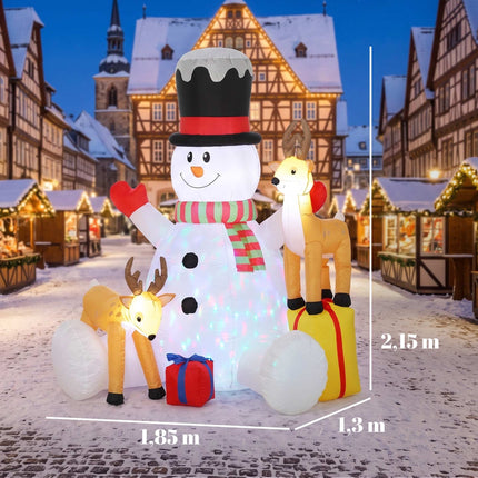 Inflatable Christmas Snowman with 2 Reindeer, 215 cm, LED Lights, Outdoor