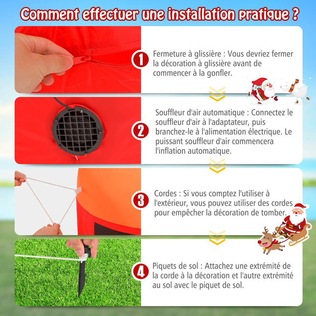 Trenuleț gonflabil de Crăciun cu LED-uri, Moș Crăciun și reni, în aer liber