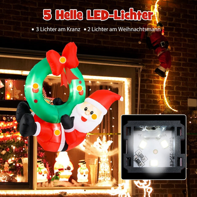 Coroană de Crăciun gonflabilă cu Moș Crăciun, 120 cm, lumini LED