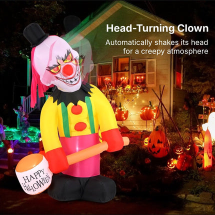 Inflatable Halloween Clown with LED Lights and Flashing Eyes, 180 x 240 cm
