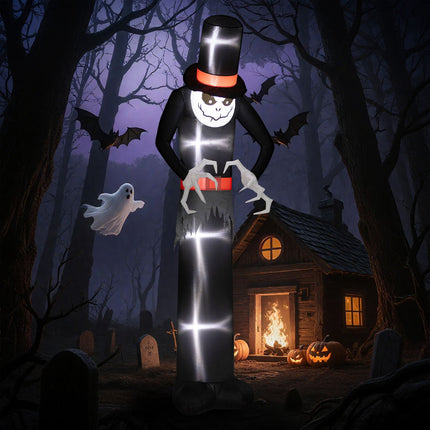 Fantomă de Halloween gonflabilă cu pălărie, 5 lumini LED, 306 cm