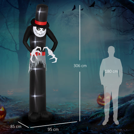 Fantomă de Halloween gonflabilă cu pălărie, 5 lumini LED, 306 cm