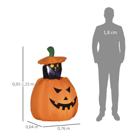 Dovleac gonflabil de Halloween cu pisică, lumini LED, 76x64x115cm