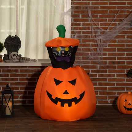 Dovleac gonflabil de Halloween cu pisică, lumini LED, 76x64x115cm