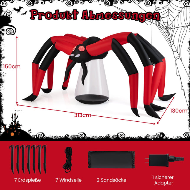 Păianjen gonflabil de Halloween cu ochi LED, 313 cm