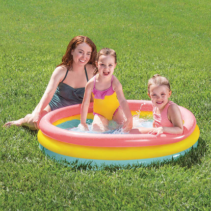 Piscină gonflabilă pentru copii, 114x25 cm, curcubeu, 3 inele