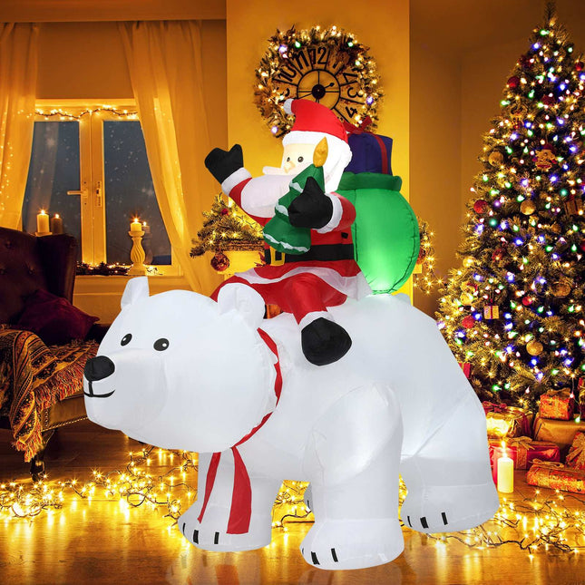 Urs polar gonflabil cu Moș Crăciun, decor de Crăciun cu LED-uri de 200 cm