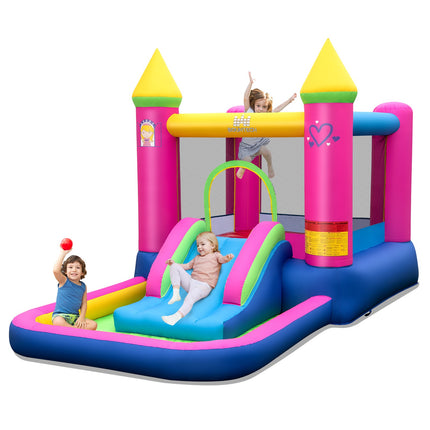 Căsuță gonflabilă pentru prințese cu tobogan și piscină cu bile