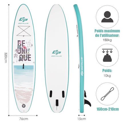 Placă SUP gonflabilă 320 cm, set rucsac cu pompă și vâsle
