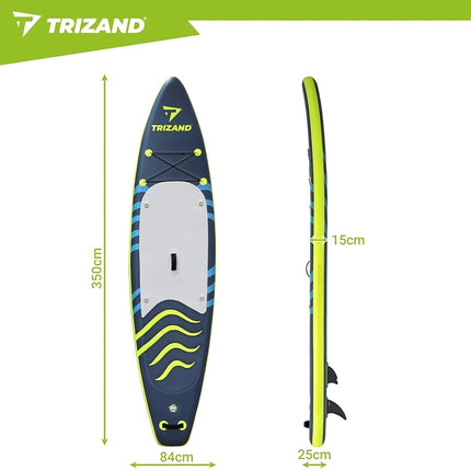 Inflatable SUP Board 350 cm with Adjustable Paddle, Pump, Backpack, Max 180 kg
