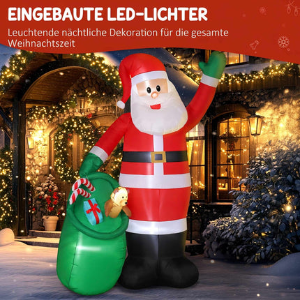 Inflatable Santa 275 cm with Sack and Bear, 5 LED Lights, IP44, Self-Inflating