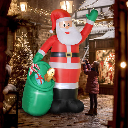 Inflatable Santa 275 cm with Sack and Bear, 5 LED Lights, IP44, Self-Inflating