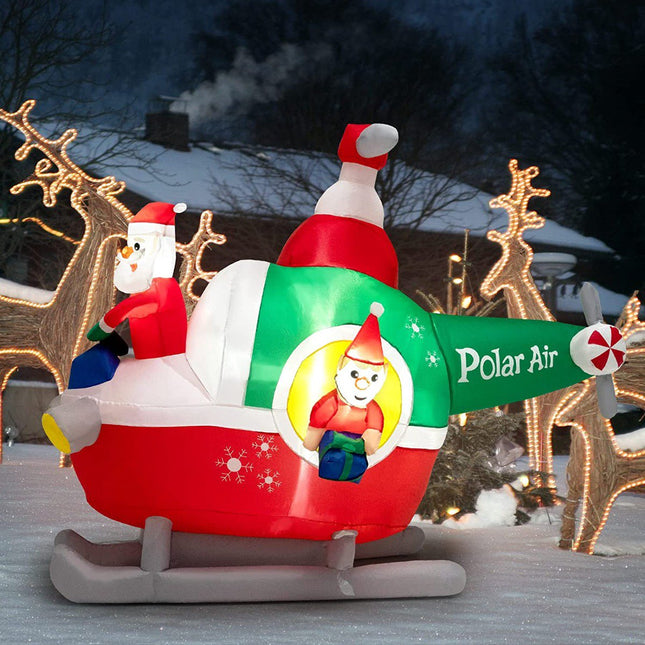 Elicopter gonflabil cu Moș Crăciun, 180 cm, decor exterior cu LED-uri