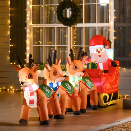Inflatable Santa Sleigh with 3 Reindeer and LED Lights, 319 cm, Incl. Blower
