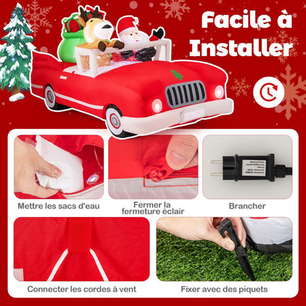 Moș Crăciun gonflabil în mașină cu 9 lumini LED, 2,35 m