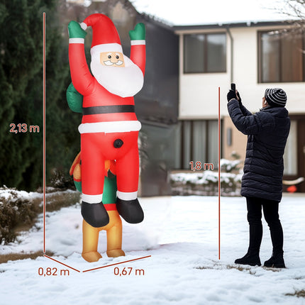 Moș Crăciun gonflabil cu câine și lumini LED, 214 cm