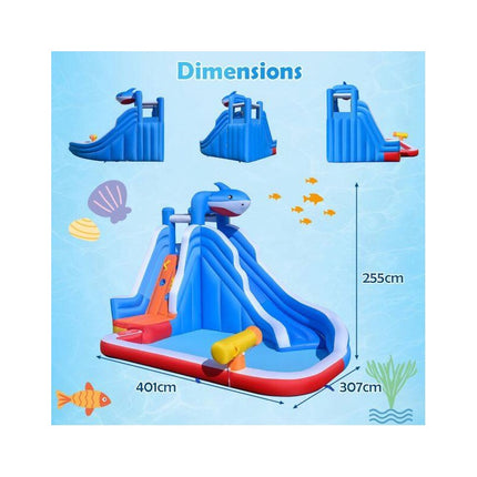 Inflatable Shark Water Slide with Paddling Pool, Climbing Wall, 3-12 Years
