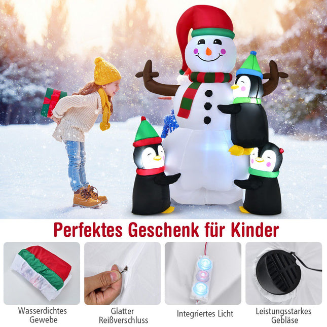 Om de zăpadă gonflabil cu pinguini, lumini LED, 180 cm