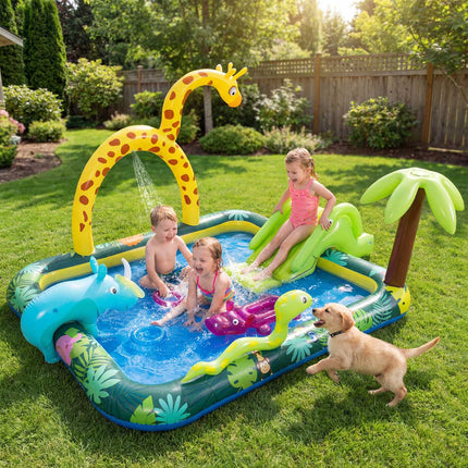 Centru de joacă gonflabil cu piscină Splash, tobogan și aspersoare