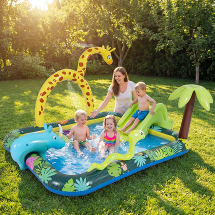 Centru de joacă gonflabil cu piscină Splash, tobogan și aspersoare