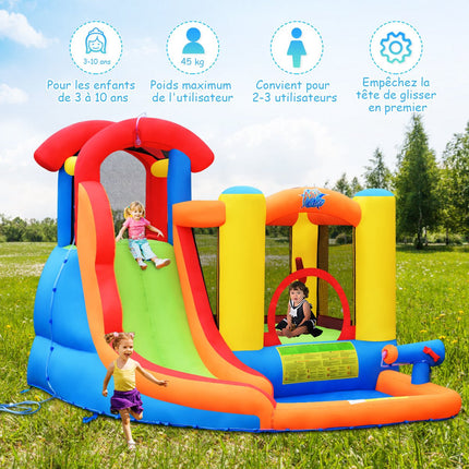 Casă gonflabilă pentru parc acvatic cu tobogan, piscină, suflantă