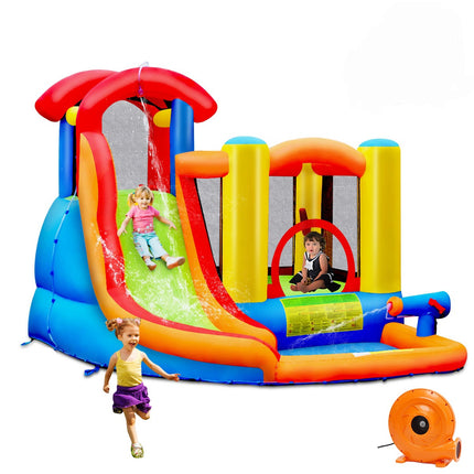 Casă gonflabilă pentru parc acvatic cu tobogan, piscină, suflantă