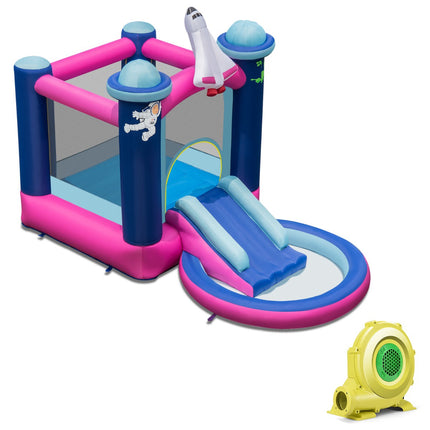 Castel gonflabil cu tobogan cu apă, cu piscină și suflantă