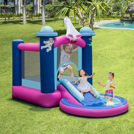 Castel gonflabil cu tobogan cu apă, cu piscină și suflantă