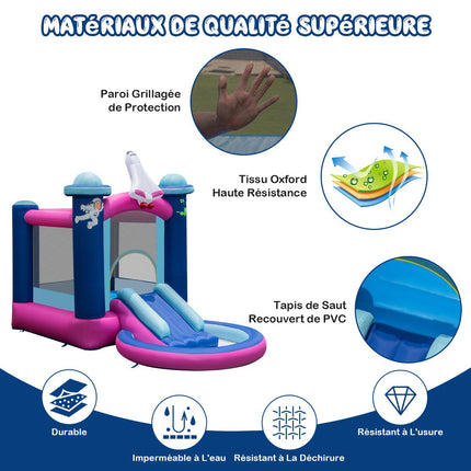 Castel gonflabil cu tobogan cu apă, cu piscină și suflantă