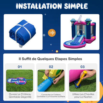 Castel gonflabil cu tobogan cu apă, cu piscină și suflantă