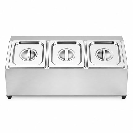 Ingredient Container Set with 3 GN 1/6 Bowls and Lids, Stainless Steel, Silver