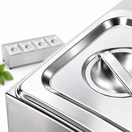 Ingredient Container Set with 4 GN 1/6 Bowls and Lids, Stainless Steel, Silver