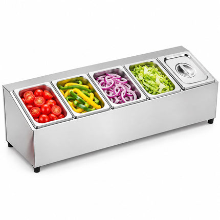 Ingredient Container Set with 5 GN 1/6 Bowls and Lids, Stainless Steel, Silver