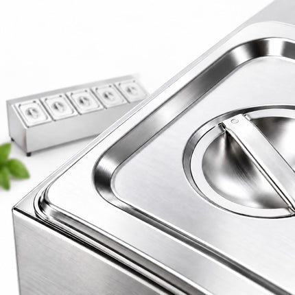 Ingredient Container Set with 5 GN 1/6 Bowls and Lids, Stainless Steel, Silver