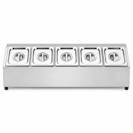 Ingredient Container Set with 5 GN 1/6 Bowls and Lids, Stainless Steel, Silver