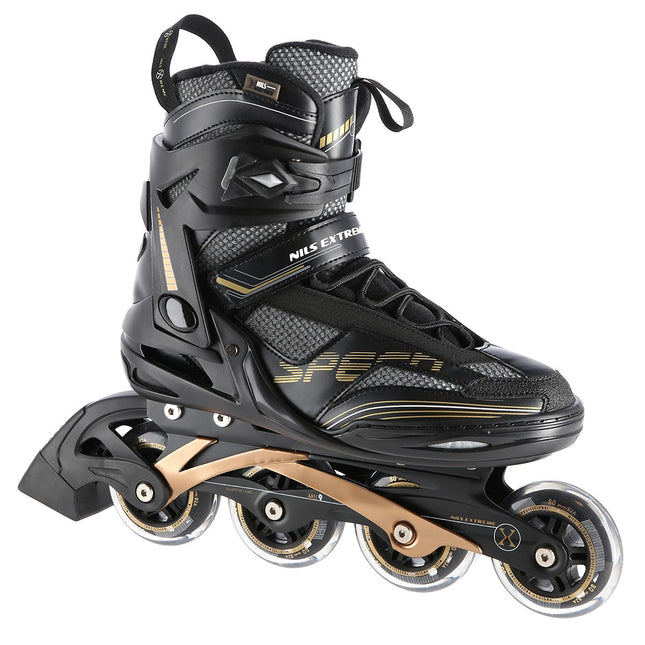 Patine in linie, negru-auriu, marimea 40