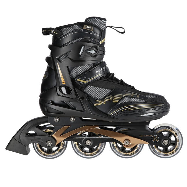 Patine in linie, negru-auriu, marimea 44