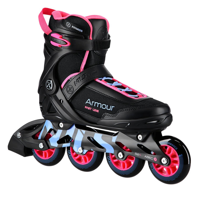 Patine in linie, negru/roz, marimea 41, echipament de protectie
