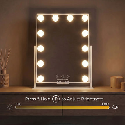 InnovaGoods Glarisse Tilting Hollywood Vanity Mirror, 12 LED Bulbs, Phone Holder