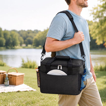 Insulated Cool Bag with Shoulder Strap and Two Handles, Leak-Proof, Black