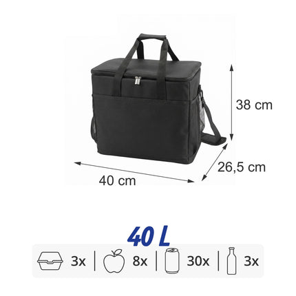 Insulated Cool Bag with Shoulder Strap and Two Handles, Leak-Proof, Black