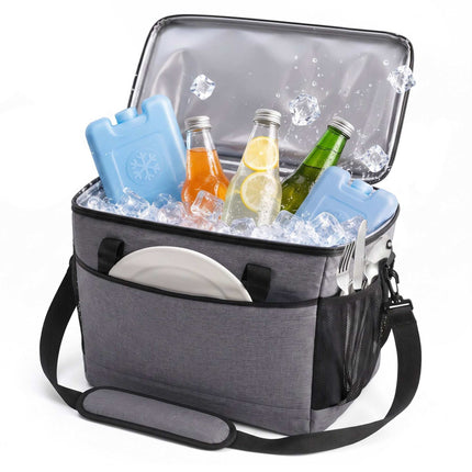 Insulated Cool Bag with Shoulder Strap and Two Handles, Leak-Proof, Grey