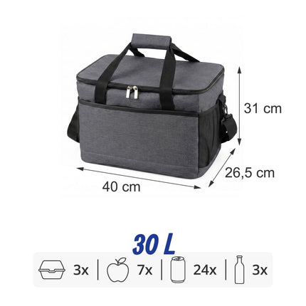 Insulated Cool Bag with Shoulder Strap and Two Handles, Leak-Proof, Grey