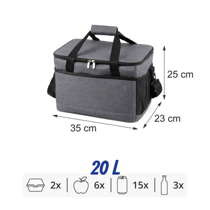 Insulated Cool Bag with Shoulder Strap and Two Handles, Leak-Proof, Grey