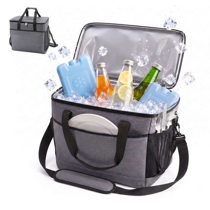 Insulated Cool Bag with Shoulder Strap and Two Handles, Leak-Proof, Grey