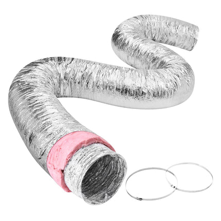 Insulated Flexible Duct 6 Inch x 25 Ft, 2 Clamps