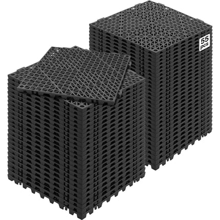 Interlocking Drainage Floor Tiles, PVC, 55-Pack, Black
