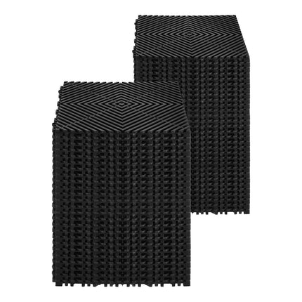 Interlocking Drainage Mat Tiles, 55 Pcs, 12 x 12 in, Non-Slip PP, Black