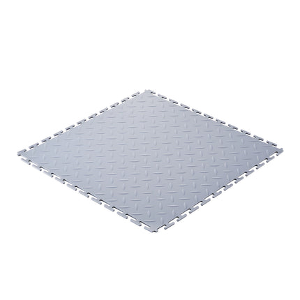 Interlocking Garage Floor Tiles, 16-Pack PVC Diamond Plate, Light Gray