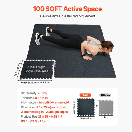 Interlocking Gym Floor Mats, 0.56 In, 100 Sq Ft